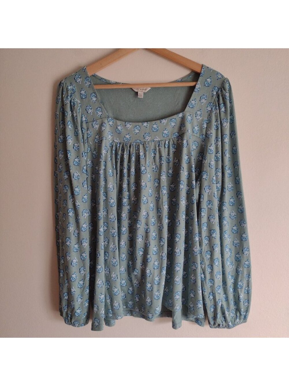 Lucky Brand Soft Green Knit Top XL Cotton Blend Long Sleeve Peasant Blouse - Picture 1 of 9